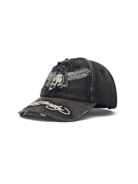 Ed Hardy Čiapka Brave Hearts sivá / čierny denim biela