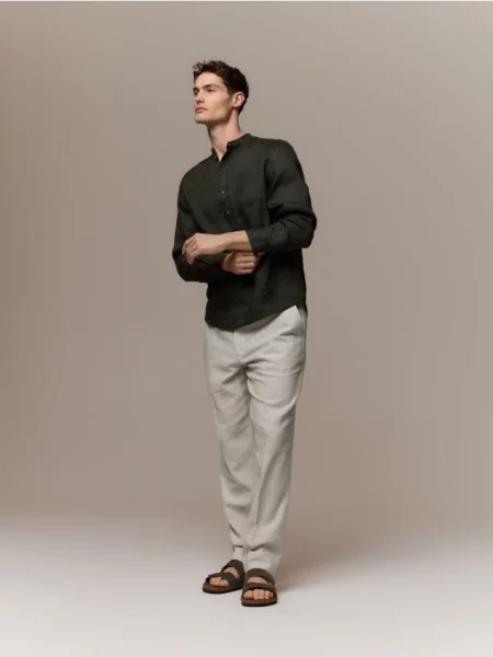 Reserved Cămașă regular fit din in verde-prăfuit verde