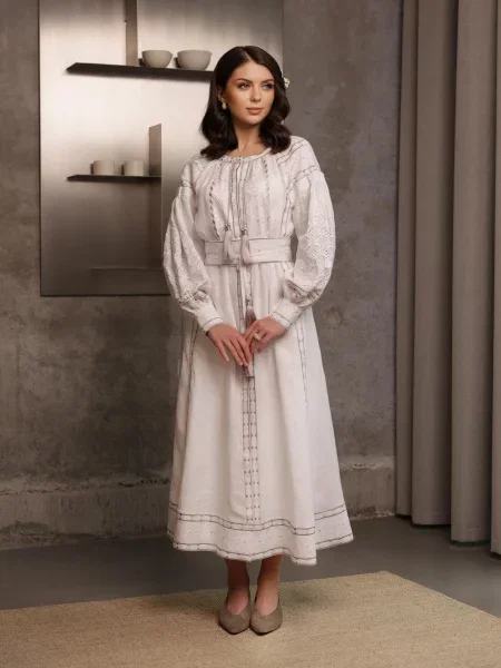 Лляна Вишита сукня Golden Trinity білий