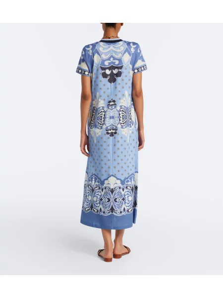 Rochie midi La Doublej cu imagine din jerseu albastru