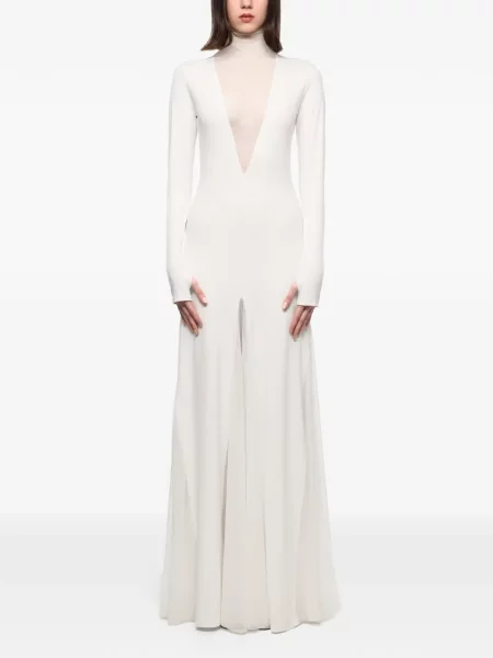 Rochie Atu Body Couture cu decolteu în V transparente de costum alb