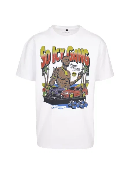 Merchcode Tricou Mane So Icy maro închis / roșu intens / negru alb