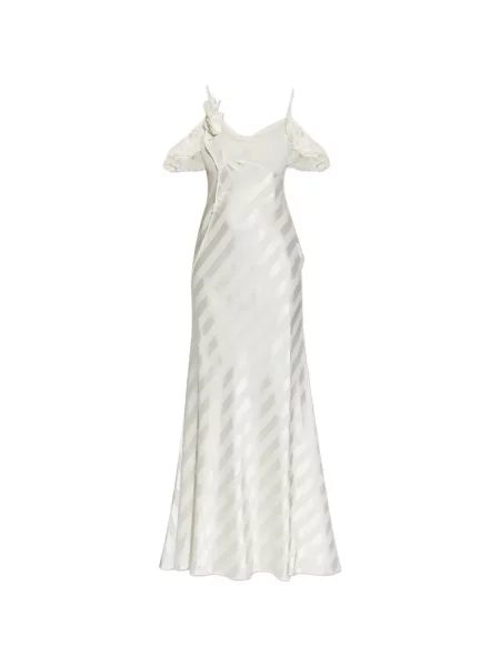 Rochie maxi Self-portrait cu dungi din dantelă de costum alb