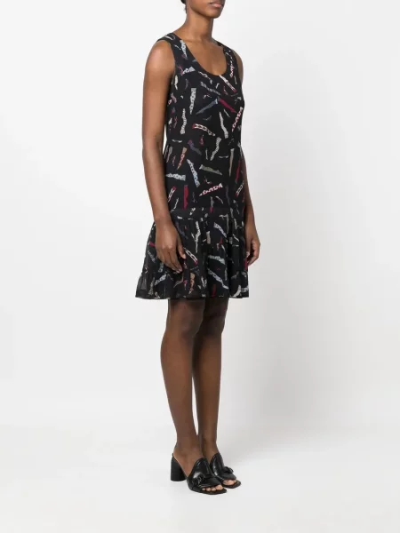 Zvonové oblekové šaty Moschino Pre-owned s potiskem černé