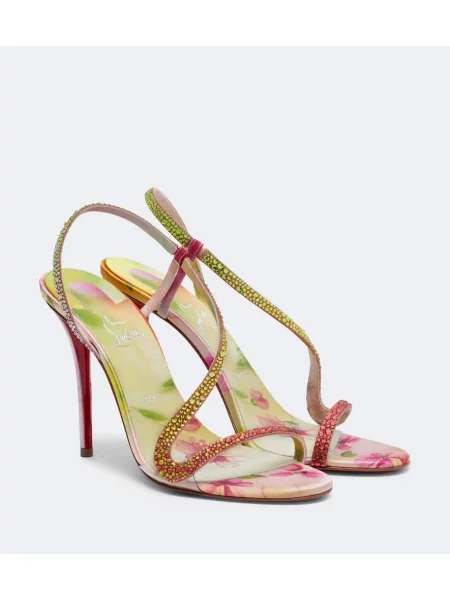 Sandale Christian Louboutin din satin slingback verde