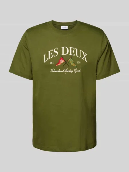 T-shirt z wyhaftowanym logo model ‘Ivy’ Les Deux khaki