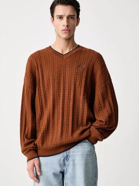 Adidas Originals pulover za muškarce s pamukom Cable Knit smeđa