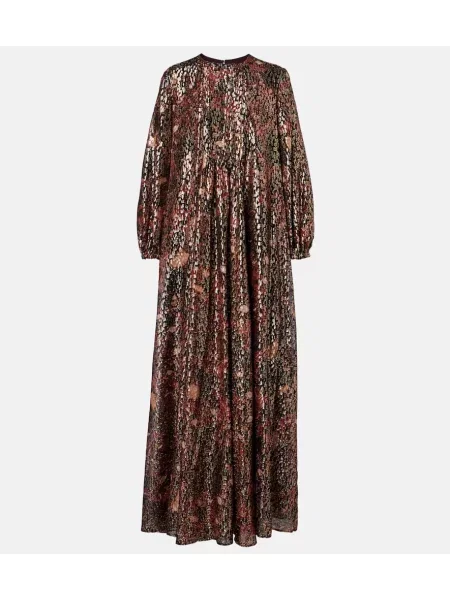 Rochie maxi Max Mara de mătase de costum maro
