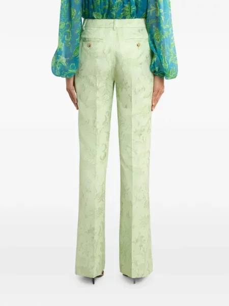 Pantaloni Etro cu model floral din jacard verde
