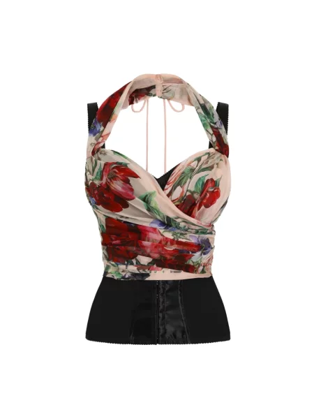 Wielobarwność top Dolce And Gabbana szyfonowy różowy