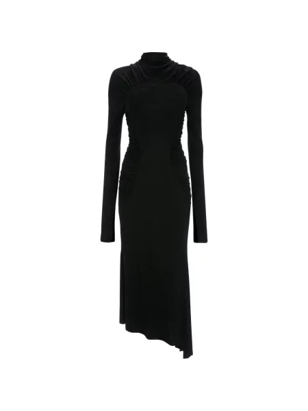 Rochie midi Victoria Beckham cu volane asimetrică negru