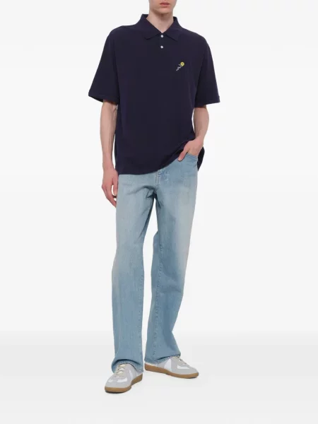 Tricou polo Vowels cu model floral albastru