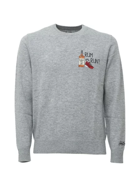 Pulover Mc2 Saint Barth cu broderie cu decolteu rotund gri