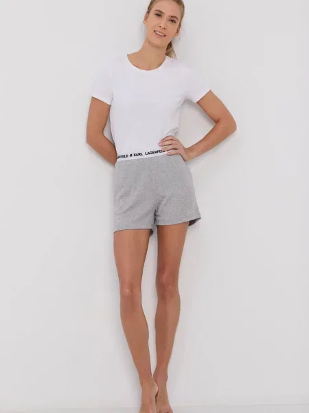 Късо долнище на пижама Karl Lagerfeld дамско сиво