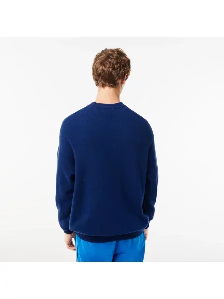 Lacoste Sweter Z Wełny O Luźnym Kroju Z Okrągłym Dekoltem granatowy