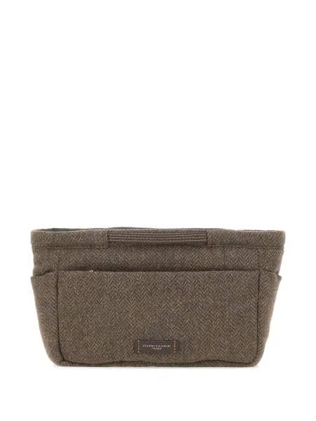 Geantă plic Gianni Chiarini de lână cu model herringbone maro
