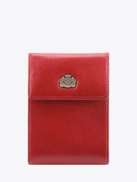 Etui na karty skórzane z herbem rozkładane czerwone