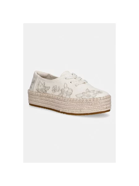 Lniane espadryle Toms sznurowane na platformie beżowe