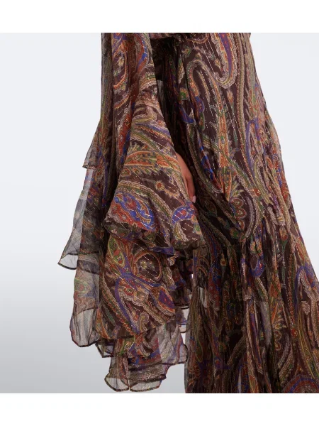 Rochie maxi Etro de mătase cu volane cu model paisley