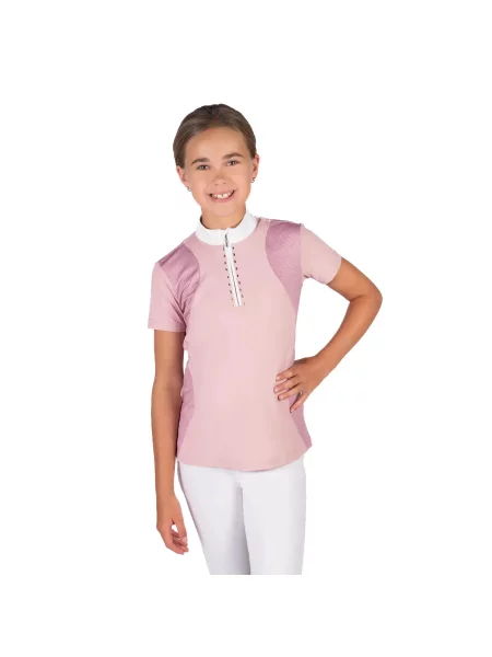 Dziewczęca konkursowa koszulka polo HKM Kids Glam różowa