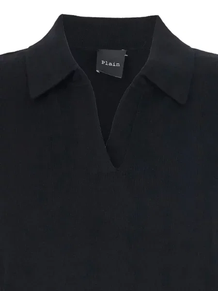 Gulerat tricou polo Plain din cașmir negru