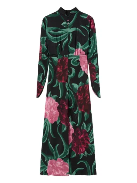 Rochie maxi La Doublej cu model floral de costum negru