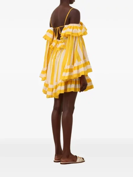 Rochie mini Zimmermann cu dungi cu volane de costum galben