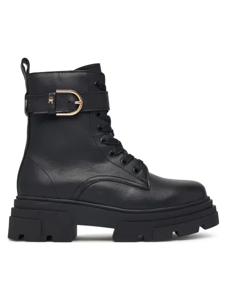 Trappers Tommy Hilfiger Leather Th Buckled Lace-Up Boot negru