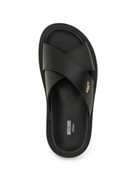 Sandale Moschino cu bretele cu autograf negru