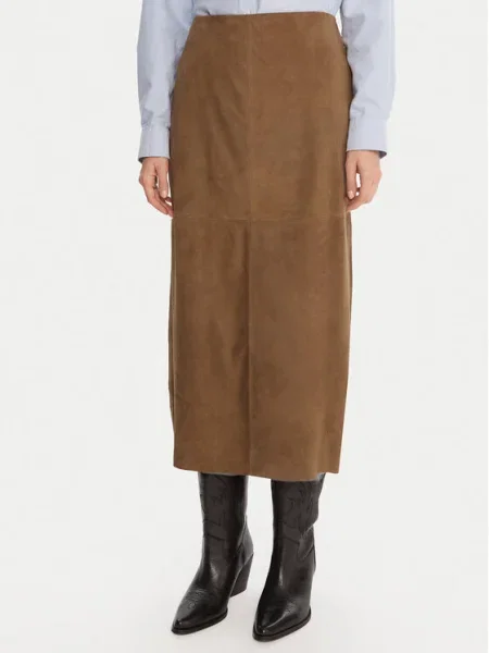 MAX&Co. Fustă din piele Guelfi Straight Fit maro