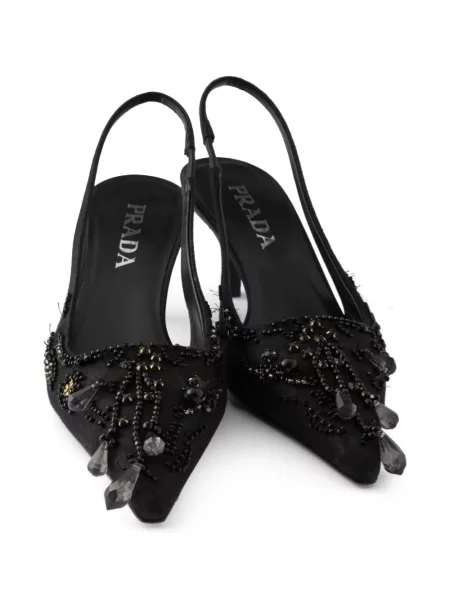 Pantofi cu toc Prada cu broderie din satin slingback negru