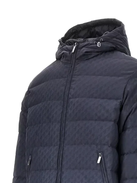 Raštuotas striukė Emporio Armani su gobtuvu mėlyna