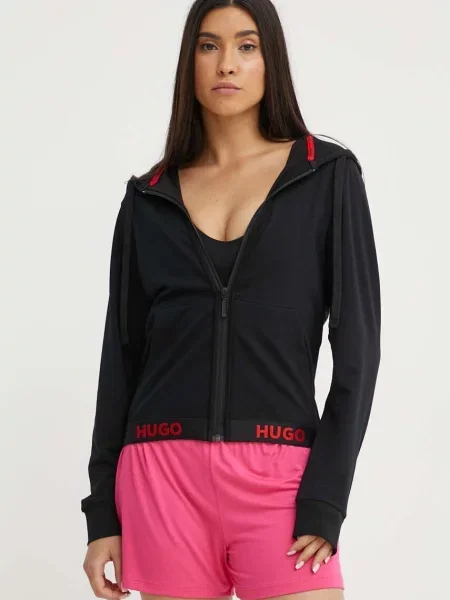 Dukserica HUGO za žene s kapuljačom bez uzorka crna