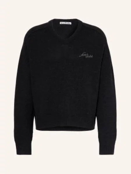 Acne Studios Sweter Z Wełny Wielbłądziej schwarz czarny