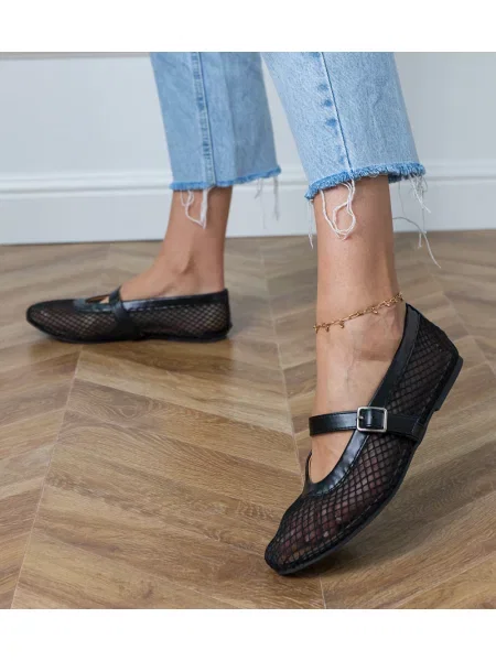 Baleríny D/ceo s přezkou se síťovinou černé