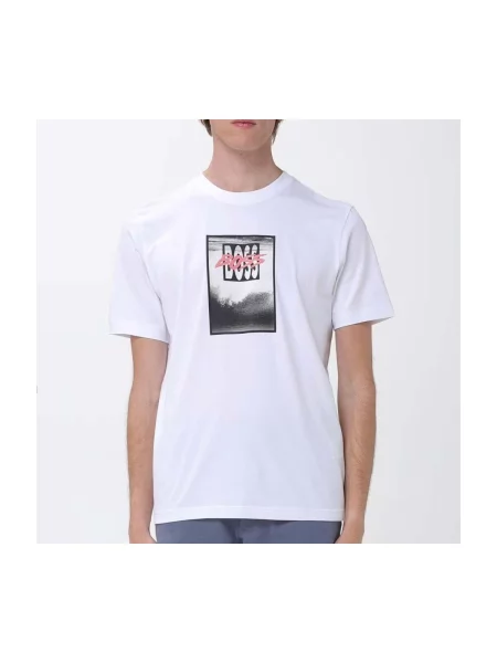 BOSS Tricou roz / negru alb