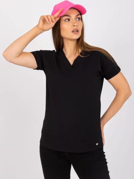 Tricou Fashionhunters cu decolteu în V negru