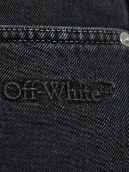 Blugi Off-white cu broderie alb