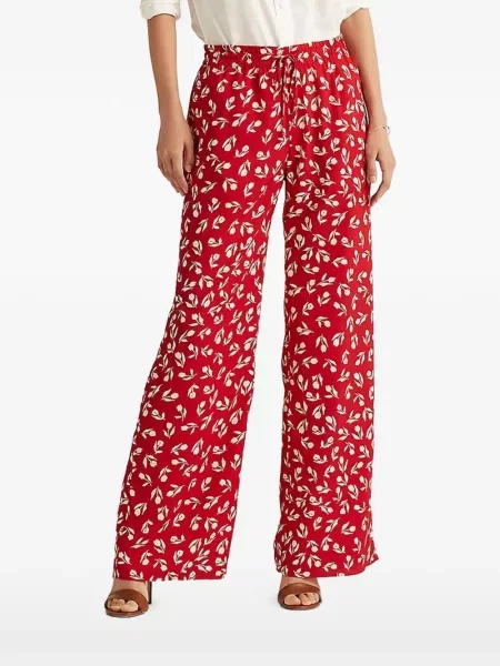 Hlače Lauren Ralph Lauren s cvjetnim printom s vezicama crvena