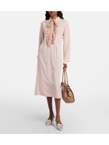 Cu centură rochie midi Prada de mătase cu buline roz