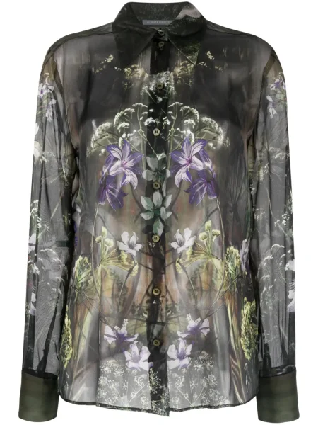 Cămașă Alberta Ferretti de mătase cu model floral cu imagine gri