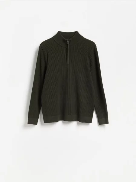 Reserved Strukturalny sweter z bawełną ciemnozielony