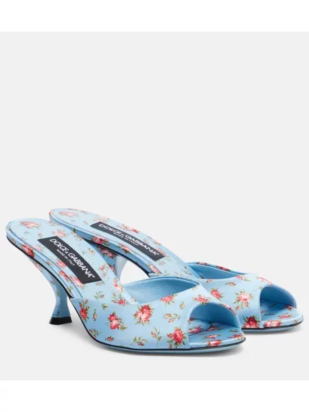 Satenaste mules Dolce&gabbana s cvetličnim vzorcem modra