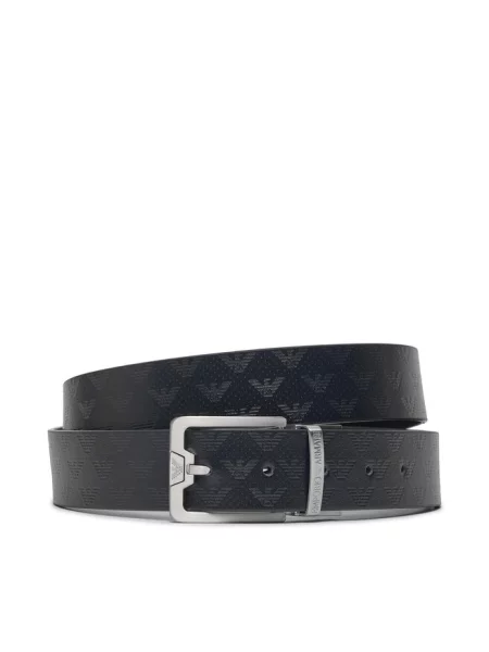 Pasek Emporio Armani skórzany z paskiem dwustronny niebieski