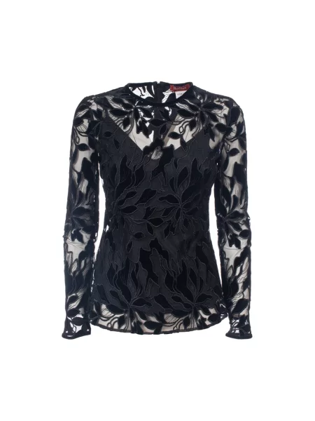 Haftowana bluzka Max Mara Studio tiulowa czarna