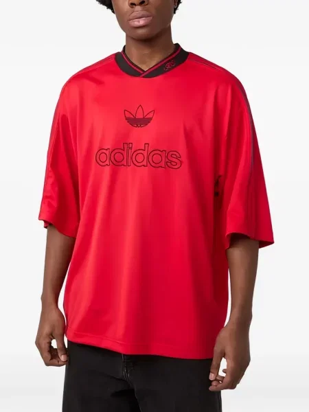 Top Adidas cu dungi cu broderie roșu