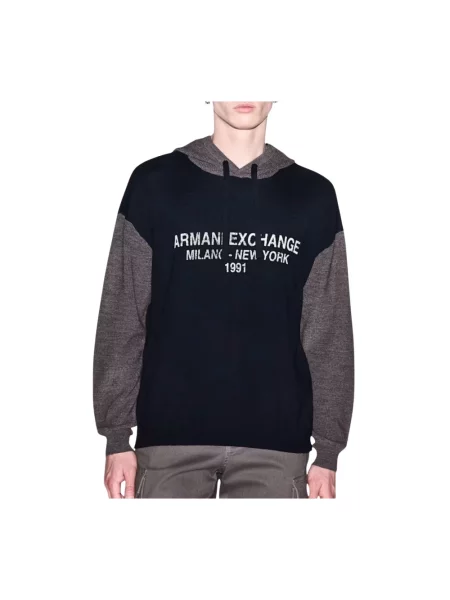 Bluza z kapturem Armani Exchange wełniana z kapturem niebieska