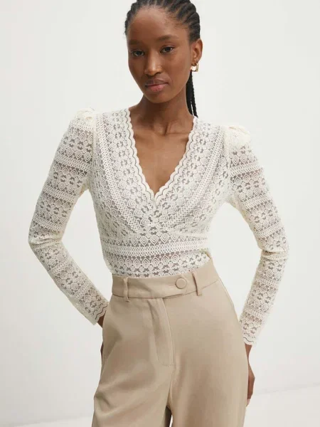 Блуза Answear Lab с изчистен дизайн бежово