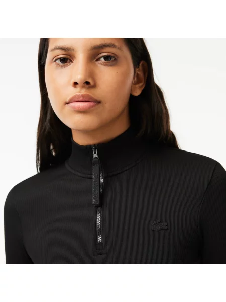 Lacoste Koszulka Polo Z Długim Rękawem I Ściągaczem Z Kołnierzykiem Zapinanym Na czarna