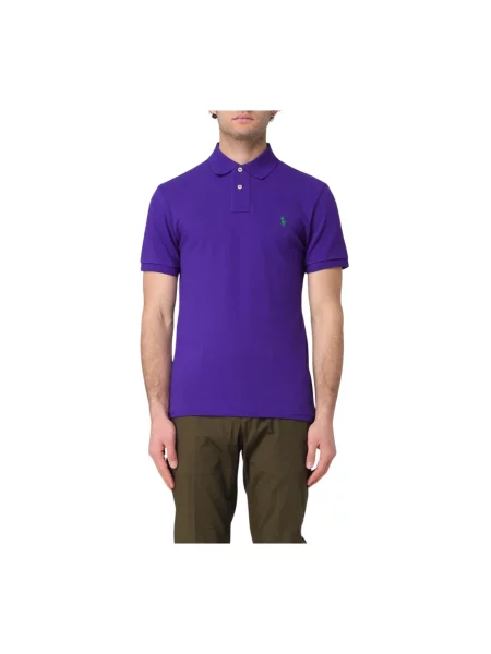 Haftowana krótka koszulka polo Polo Ralph Lauren fioletowa